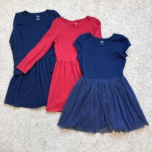 Carter's Bundle Of 3 Girl Dresses Size 7 Blue Cotton Floral Summer Spring Casual